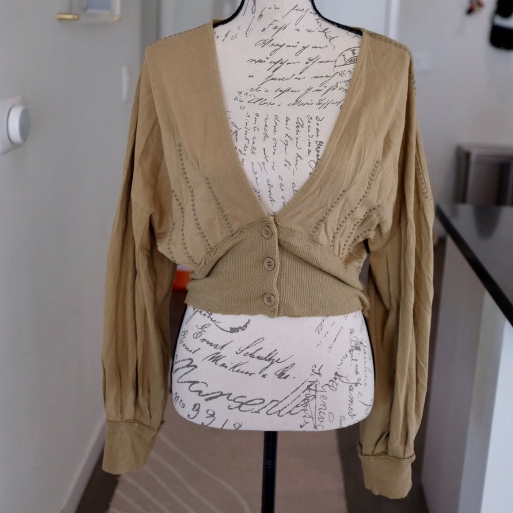 We the Free cropped olive green cardigan size L